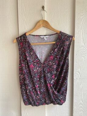 BCBG Floral Surplice Sleeveless Top | small